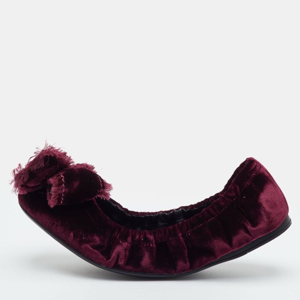 Prada Sport Bow Size 37 Burgundy Velvet Scrunch Ballet Flats